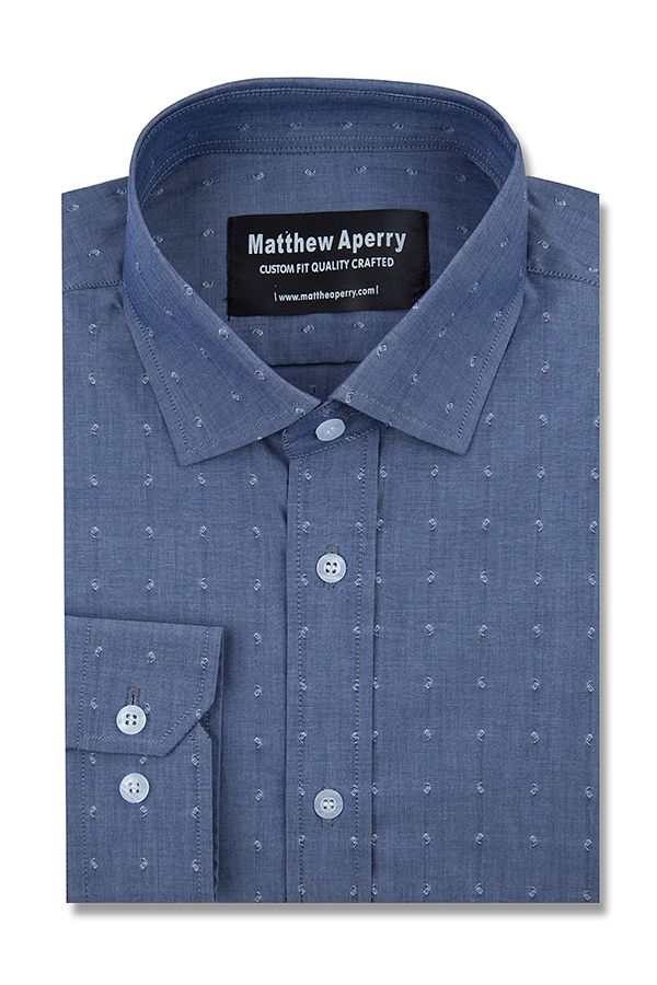 Dark  blue with White dots men business shirts