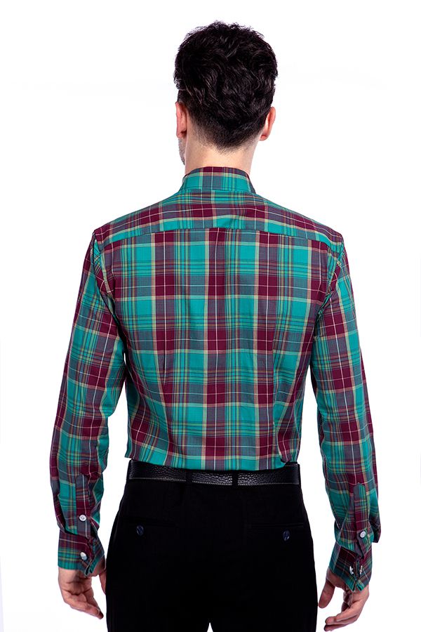 Dark Green and Red Checks Causal Shirts for Men