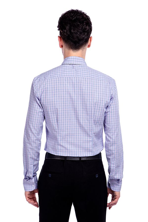 Light Purple Checks Button Down Causal Shirts for Men