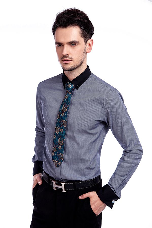 Pure Cotton Black Collar and Cuff Shirt for Men 