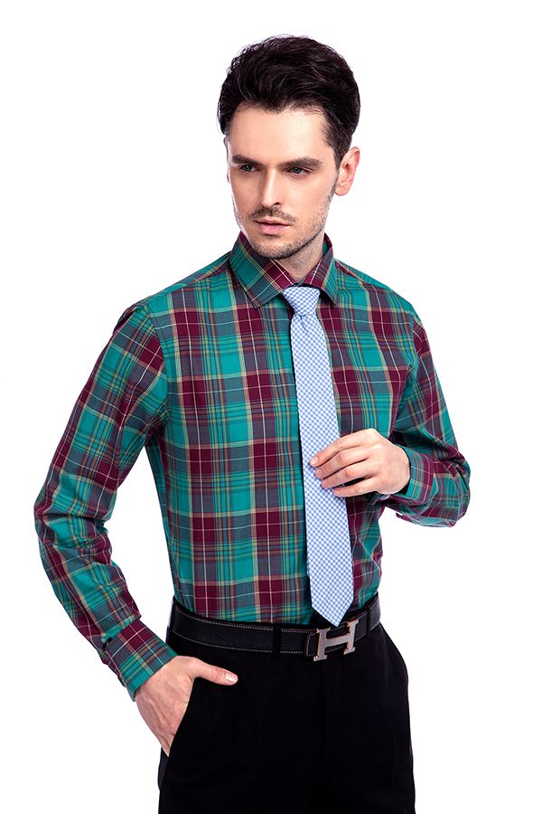 Dark Green and Red Checks Causal Shirts for Men