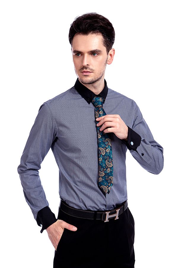 Pure Cotton Black Collar and Cuff Shirt for Men 