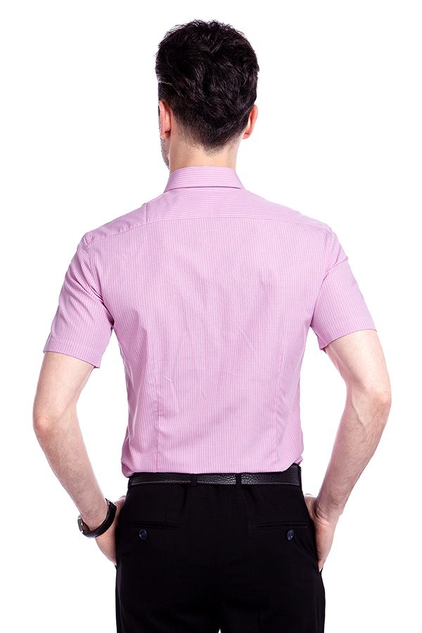 Pink Checks Button Down Short Sleeve Men Shirt