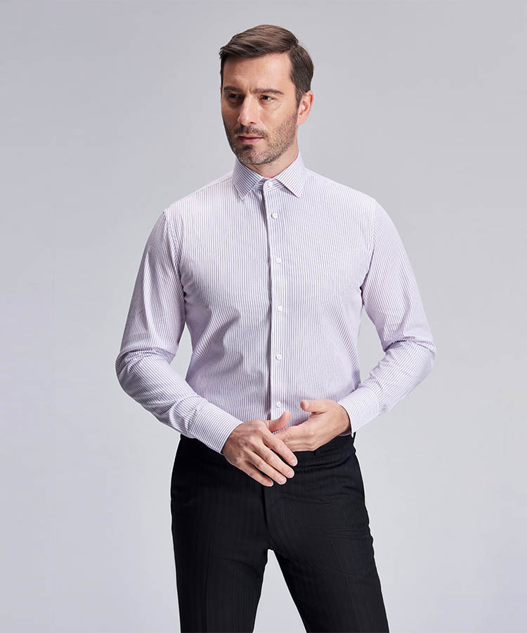 light purple stripe white slim fit shirt