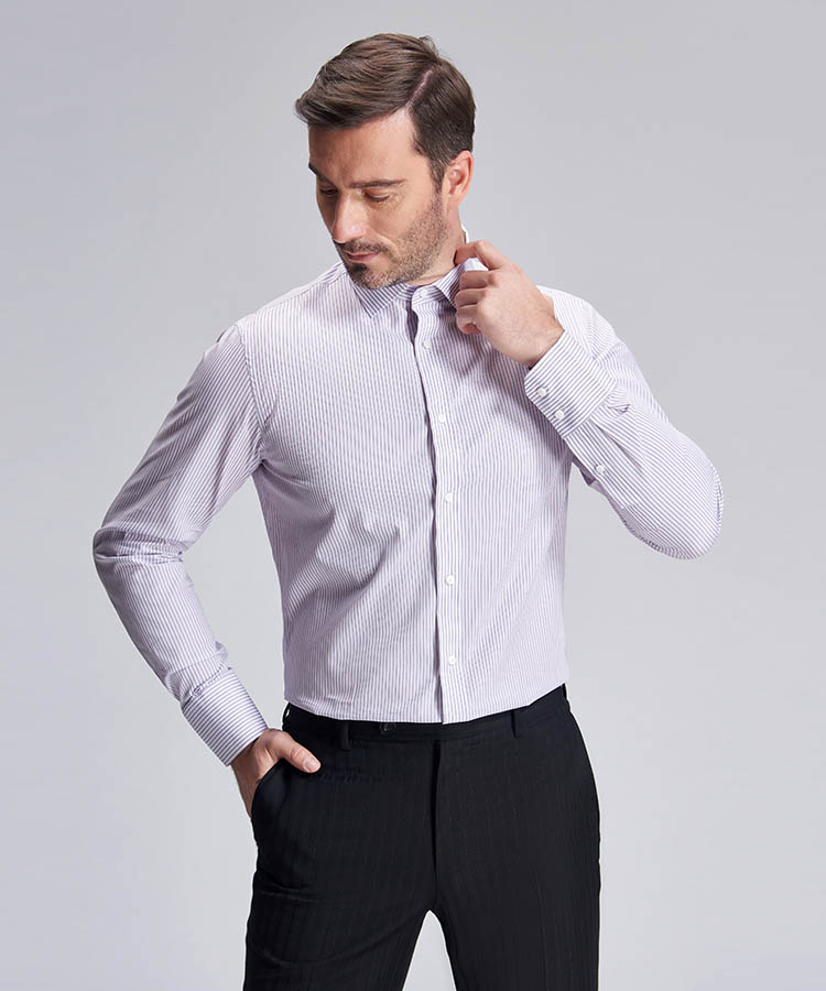 light purple stripe white slim fit shirt