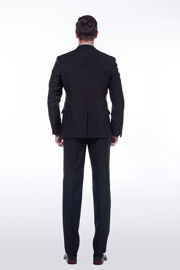 Solid black stain lapel wedding groom suits