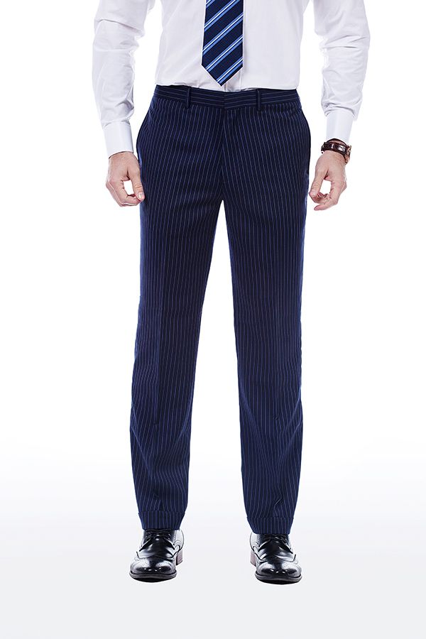 Modern navy blue stripe made to measure suit