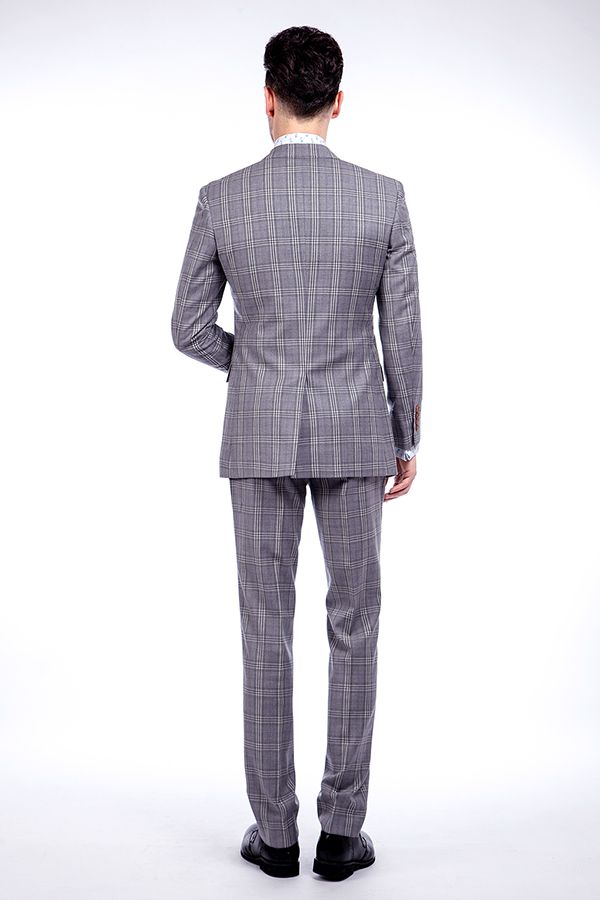 High-end Light Grey Checks Custom Made Suit