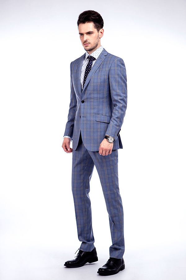 Tailored Men’s Wool Blue Windowpane Suit