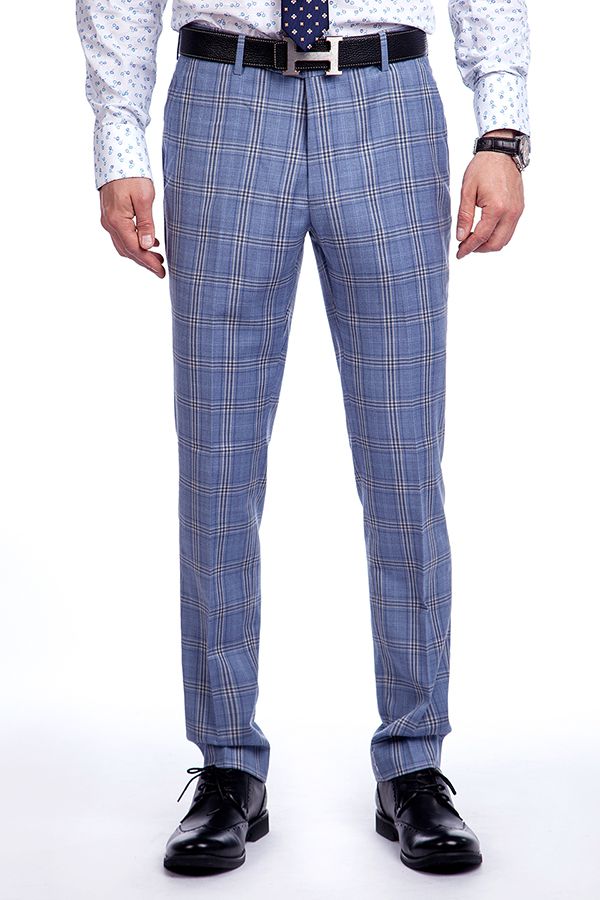 Tailored Men’s Wool Blue Windowpane Suit
