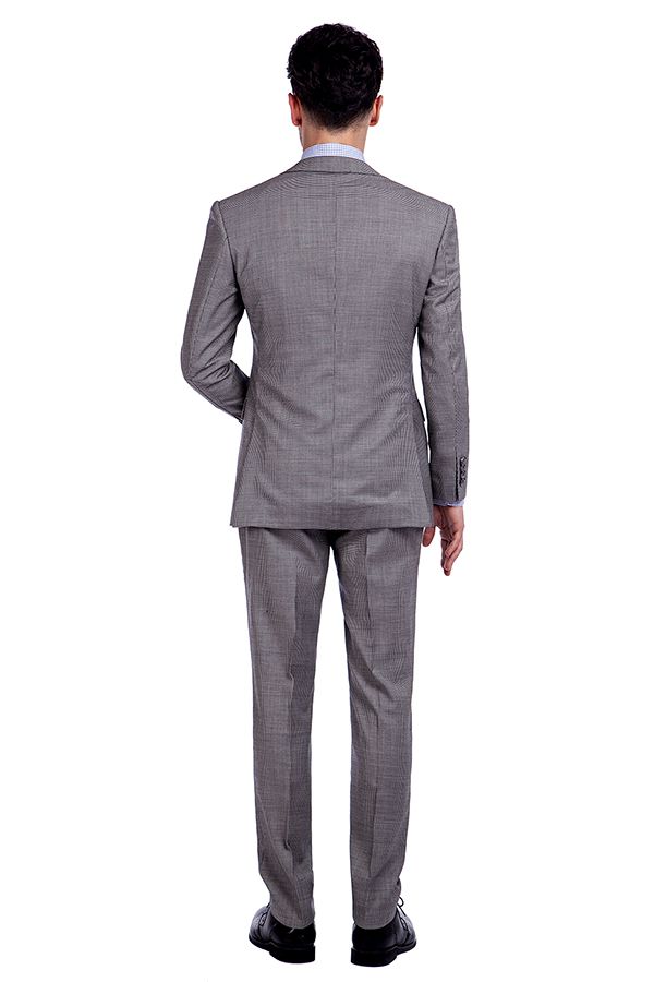 Grey Houndstooth Wool Suits for Men 