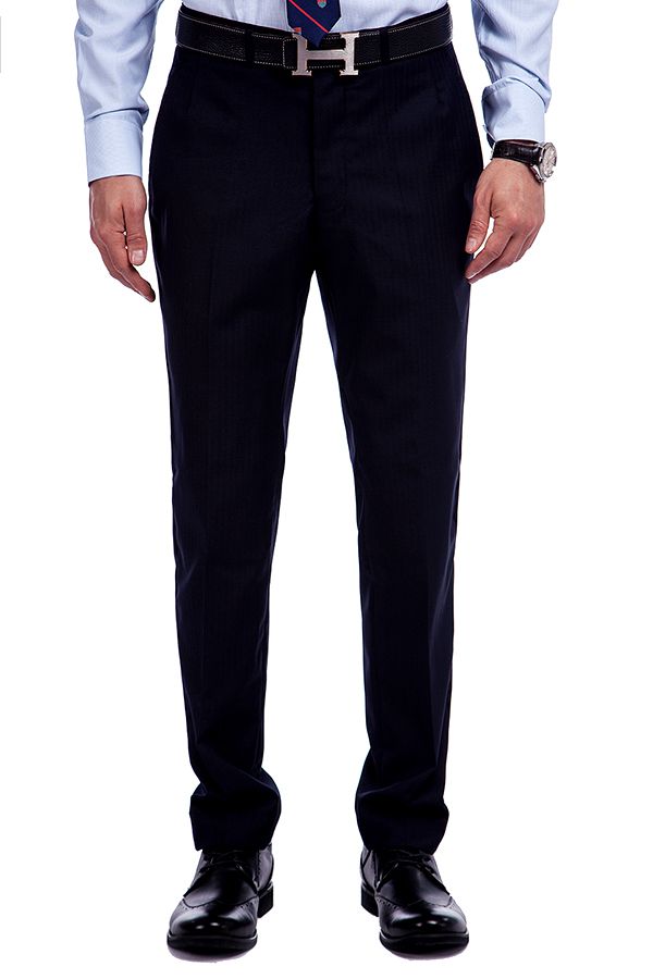 Navy Blue Herringbone Custom Made Business Men Suit