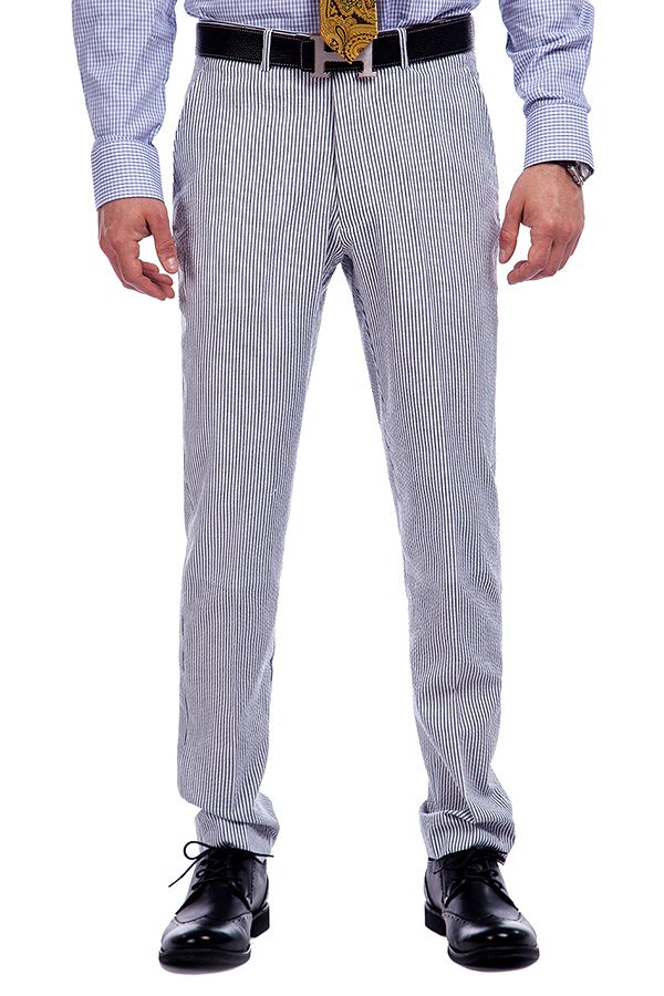 Grey Stripes Breathable Seersucker Causal Suit for Men 