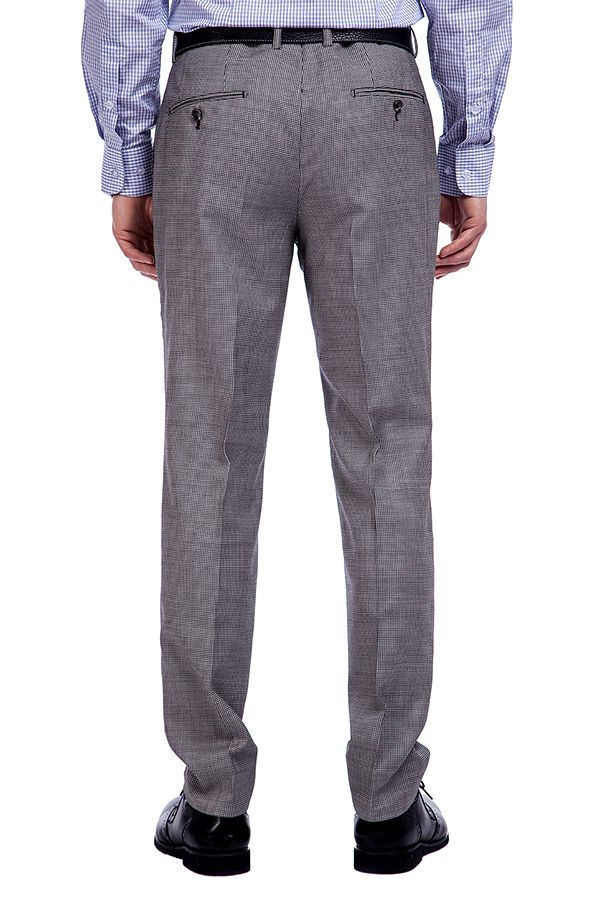 Grey Houndstooth Wool Suits for Men 