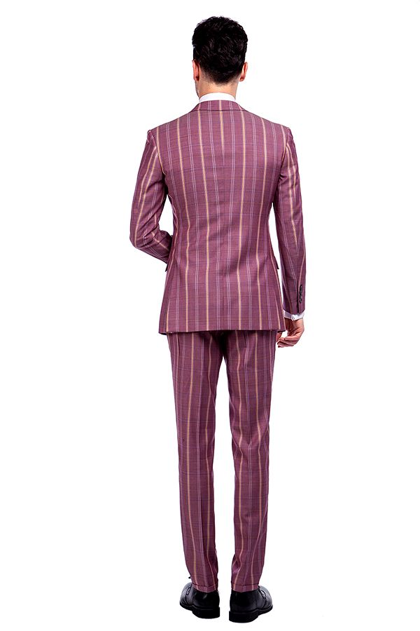 2016 New Arriving Dark Pink Checks Suit for Men