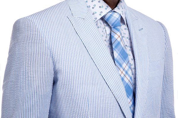 Blue Stripes Seersucker Tailor Made Causal Suit for Men