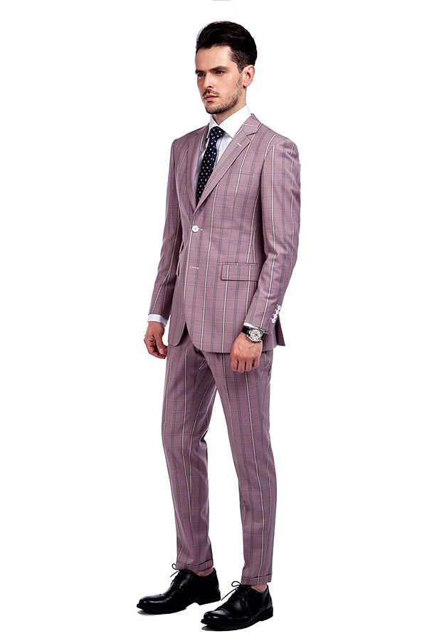 New Arriving Tailor Made Light Pink Plaid Men Suit