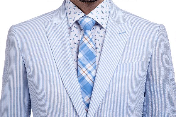 Blue Stripes Seersucker Tailor Made Causal Suit for Men