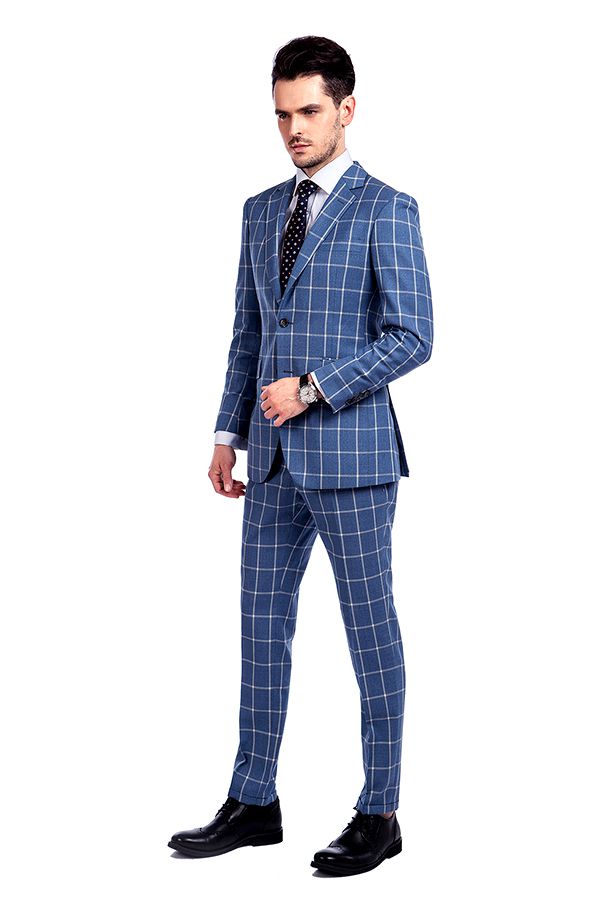 Made to Measure Blue Windowpane Men Business Suit