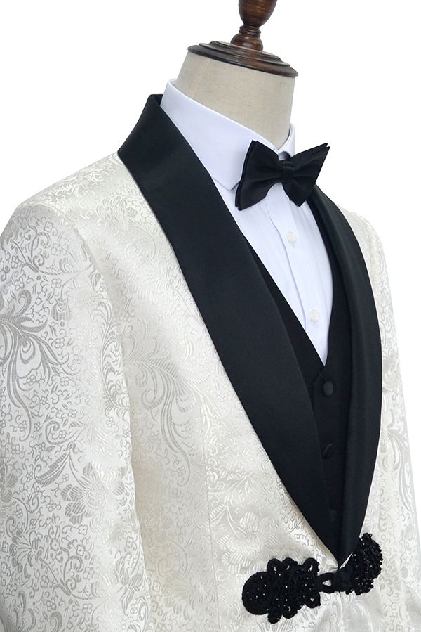 White jacquard Chinese knot button custom suit for party