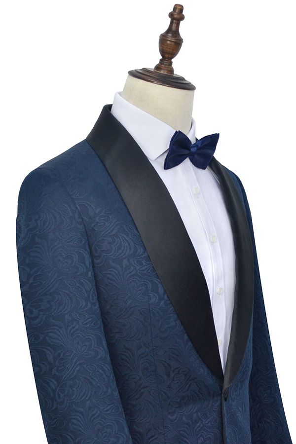 Navy blue jacquard custom luxury suit