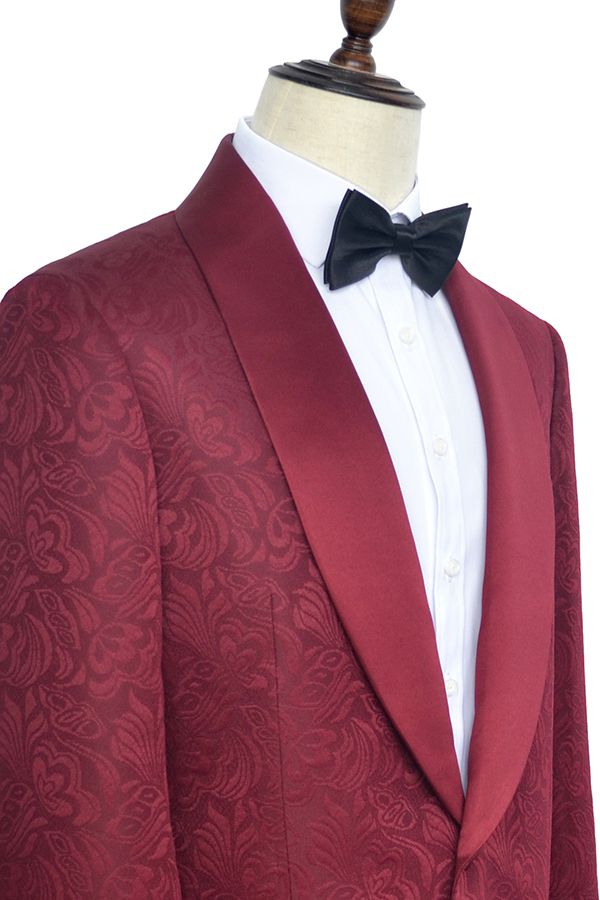 Deep red jacquard custom wedding suit  