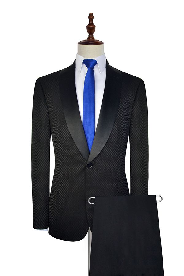 black small squares jacquard one button unique wedding suit for groom 