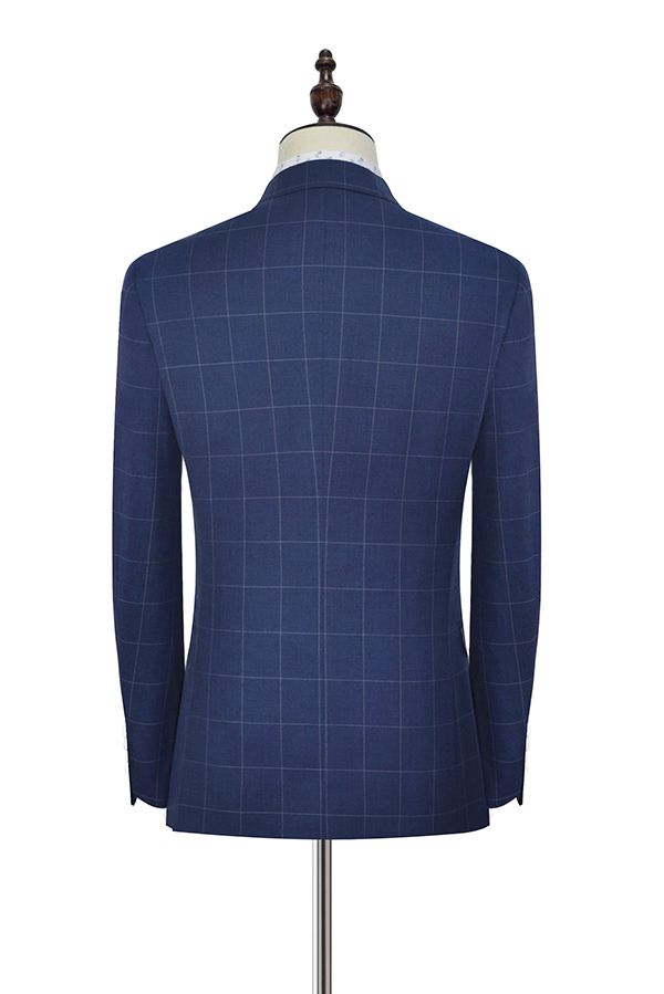 Dark blue wool large grid two botton suit for men