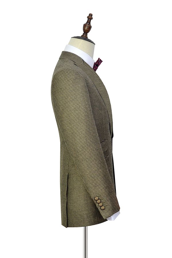 Aureate wool  small grid regular Peak lapel tailored suit for formal
