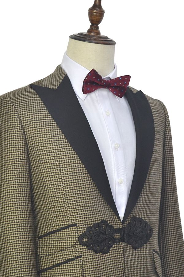 Aureate small grid wool Chinese knot custom wedding suit for groom