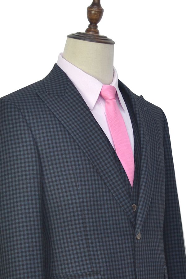Dark wool gray small grid one button three-piece suit for men