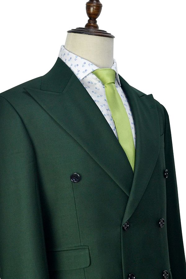 Green wool double-breasted tailored suit for formal  