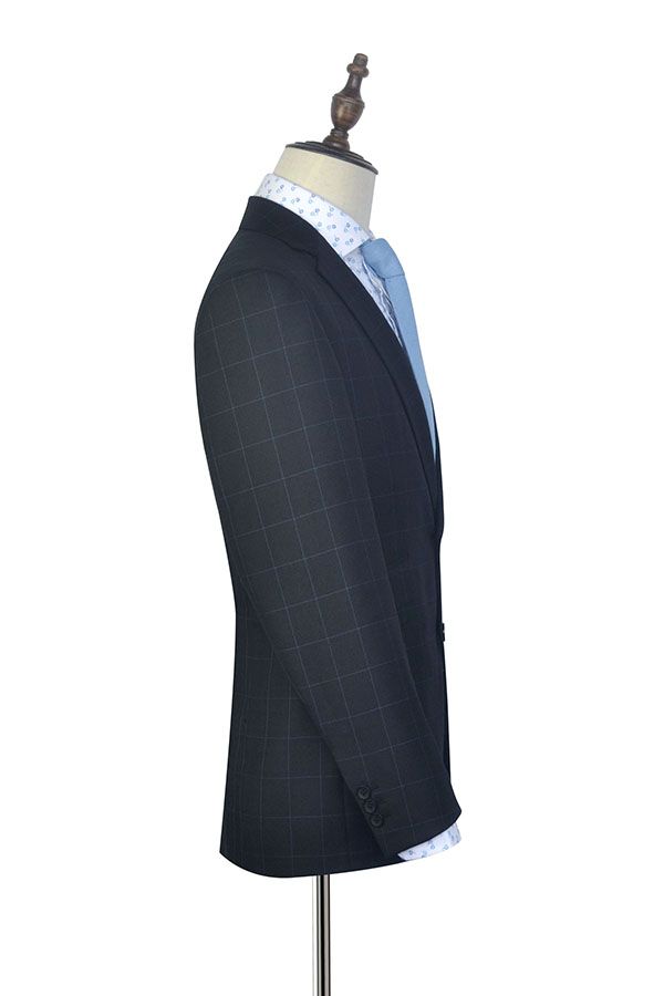 Black wool Three slant pocket checked suit for men