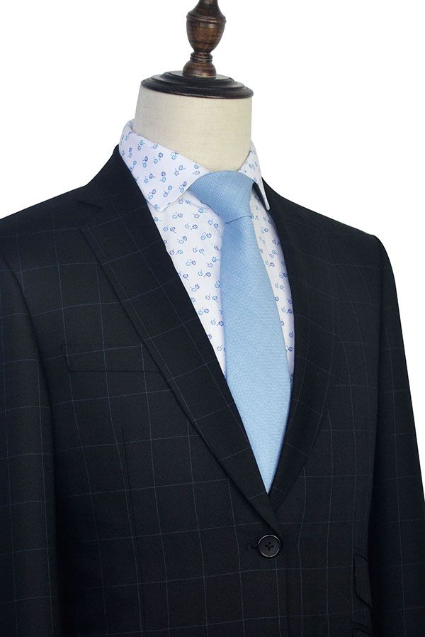 Black wool Three slant pocket checked suit for men
