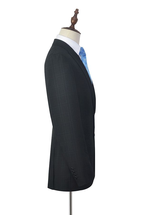 Black plaid wool two standard pocket custom suit for formal
