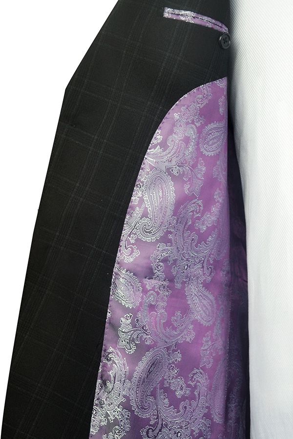 Black plaid wool two standard pocket custom suit for formal