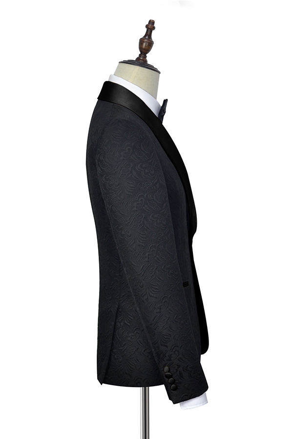 Pure black jacquard Shoal lapel wedding customized suits