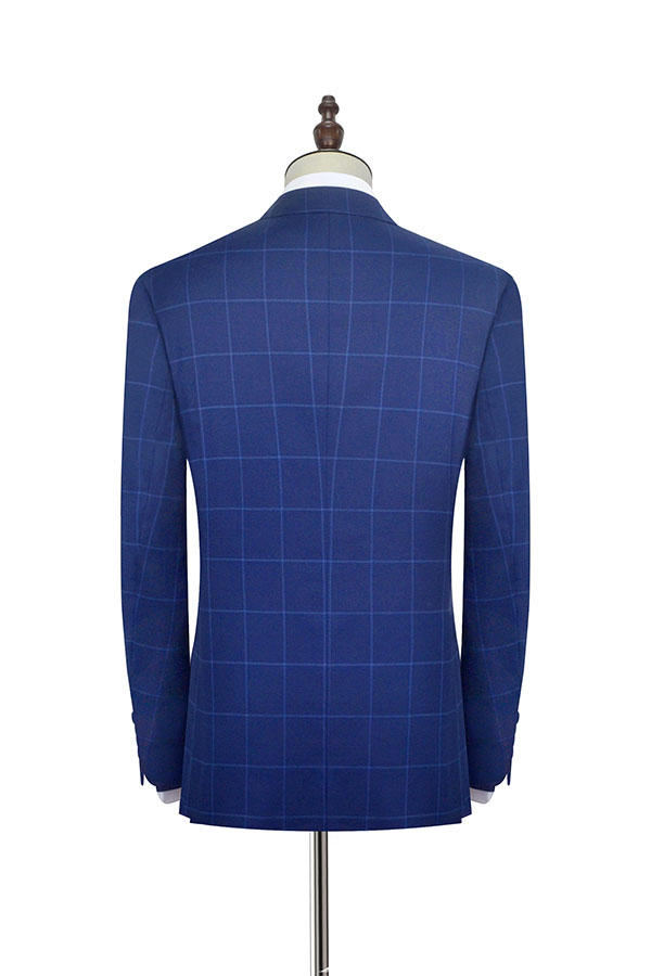The blue plaid wool Notched lapel custom suit for men