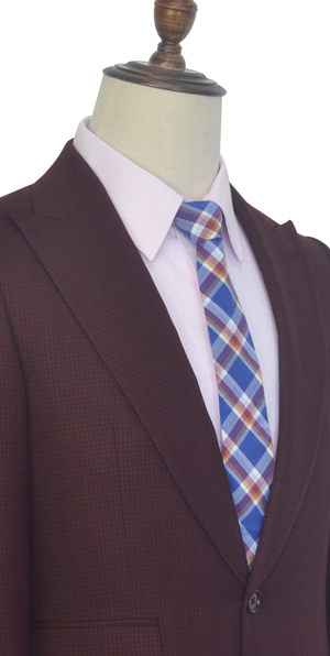 Dark red Small grid wool  peak lapel custom suit for men