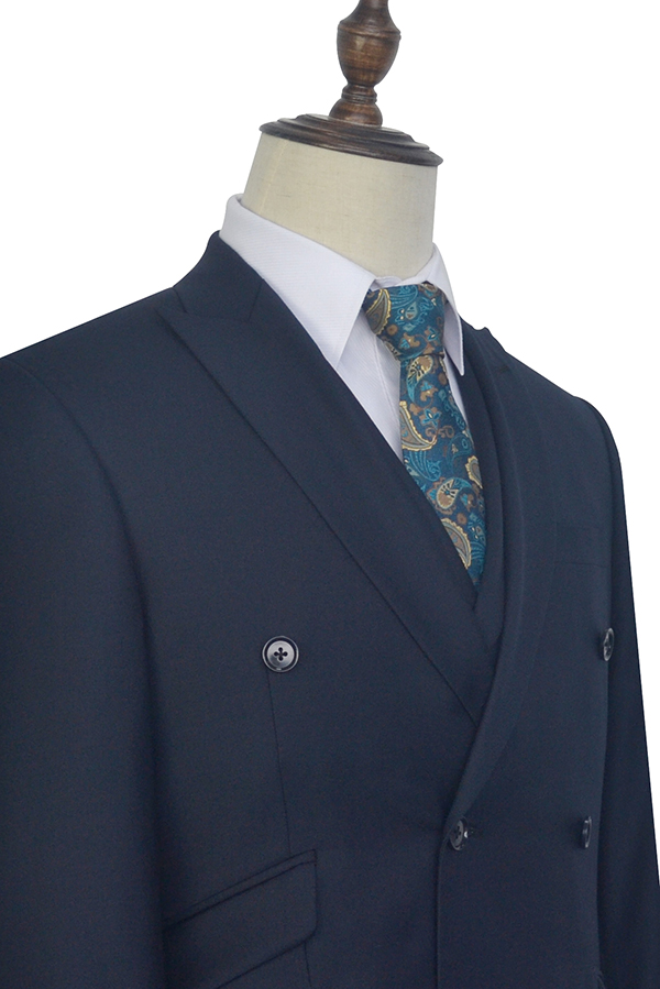 Dark blue wool double-breasted Custom suit for formal 
