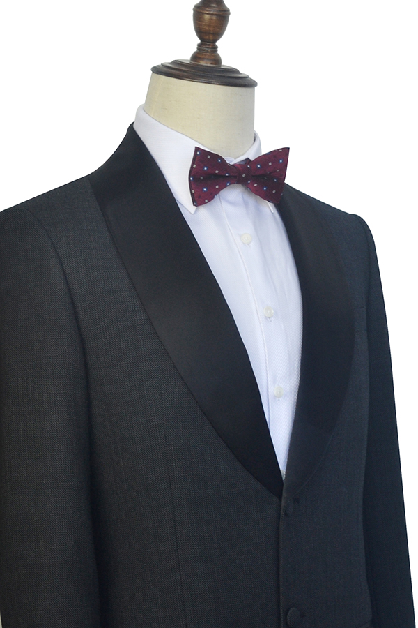 dark grey Black shoal lapel wool two bottons wedding suit for groom