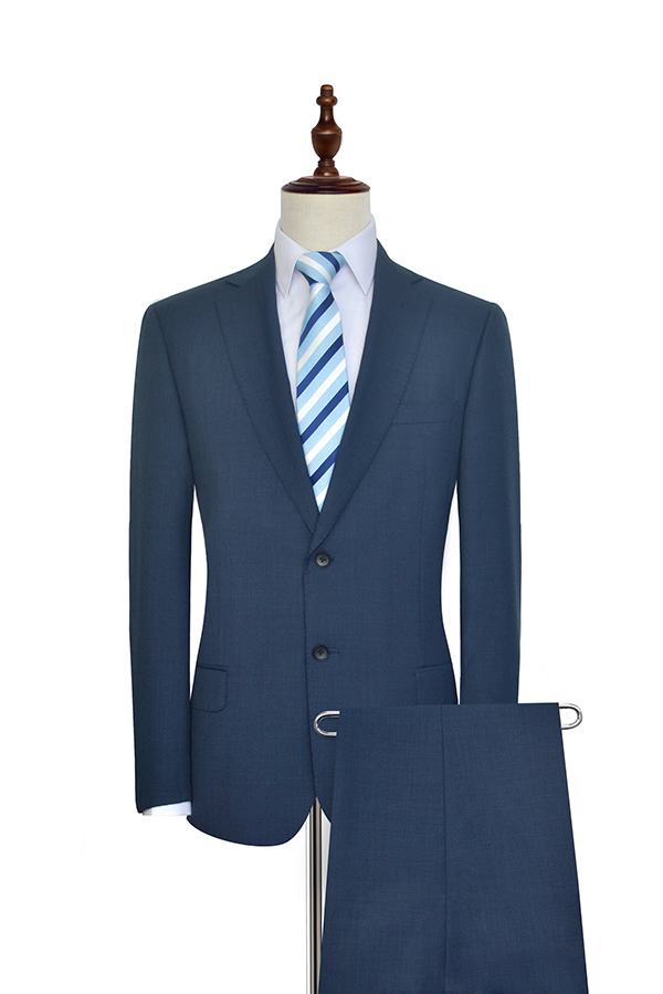Dark grey blue wool notch lapel  custom suit for men