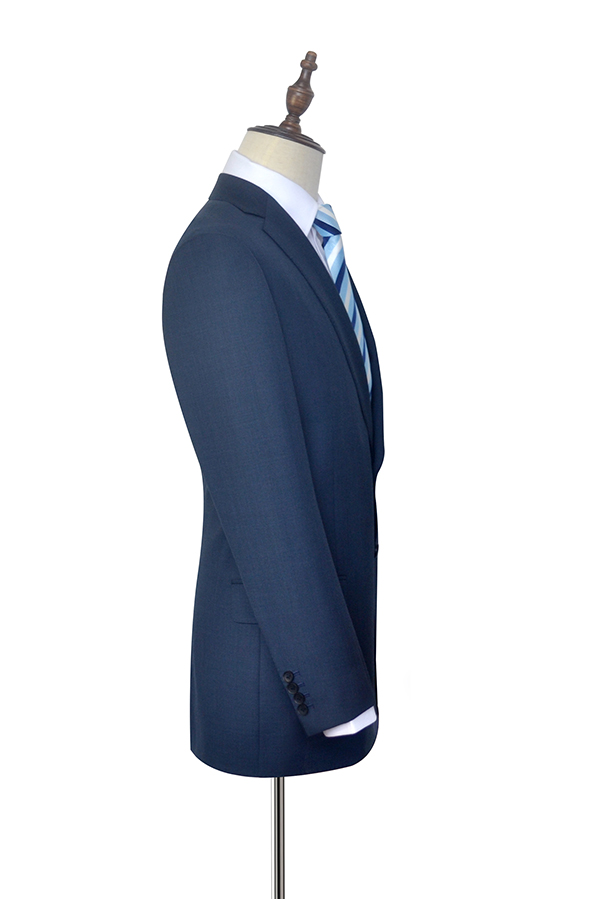 Dark grey blue wool notch lapel  custom suit for men