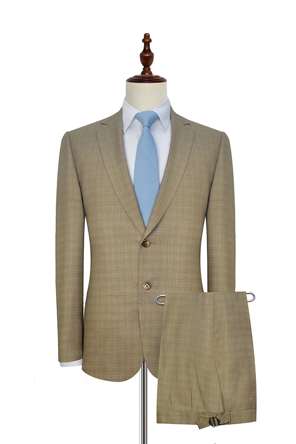 khaki small grid tailored suit