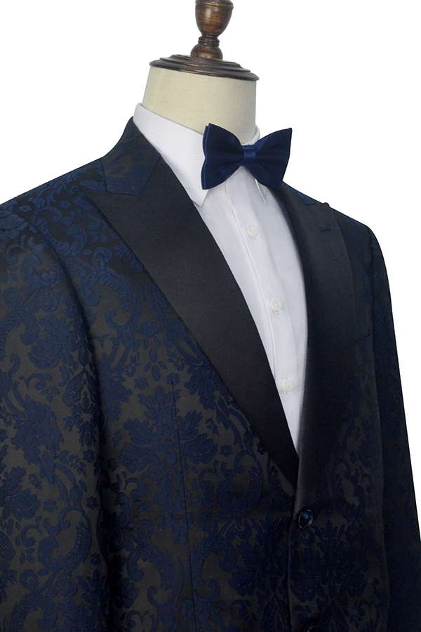 Dark and  blue jacquard slim fit tuxedos 
